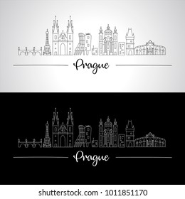 Prague skyline with buildings and monuments of the city. Doodle style. Vector illustration.