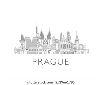 Ilustración vectorial de paisaje urbano del horizonte de Praga