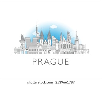 Ilustración vectorial de paisaje urbano del horizonte de Praga