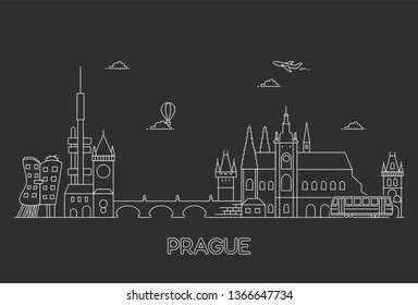 Prague skyline, Czech Republic. Line art style vector illustration