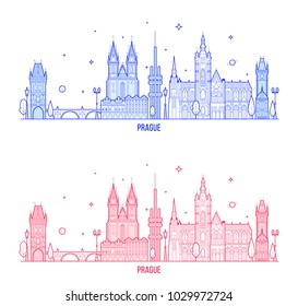 Prague skyline, Czech Republic. This illustration represents the city with its most notable buildings. Vector is fully editable, every object is holistic and movable