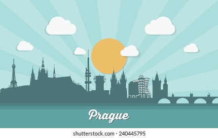 Prague Skyline - Flat Design - Vector Illustration