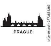 Prague skyline horizontal banner. Prague, Czech Republic. Vector template for your design. Vector black silhouette. with white background
