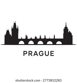 Prague skyline horizontal banner. Prague, Czech Republic. Vector template for your design. Vector black silhouette. with white background
