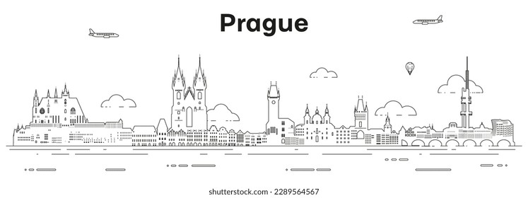 Prague skyline line art vector illustration