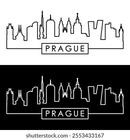 Prague skyline. Linear style. Single line. Editable vector file.