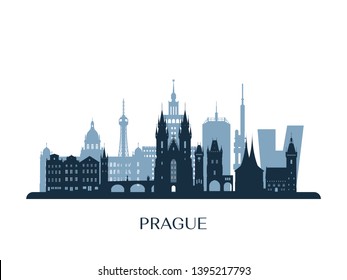 Prague skyline, monochrome silhouette. Vector illustration.