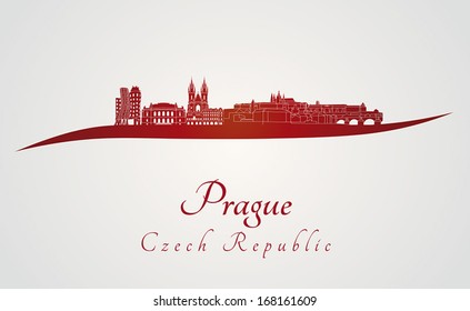 Prague skyline in red and gray background in editable vector file