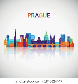 La silueta de la silueta del perfil de Praga en un estilo geométrico colorido. Símbolo de tu diseño. Ilustración vectorial.