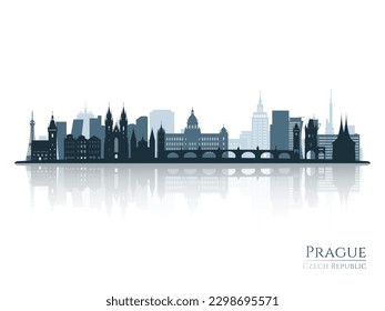 Prague skyline silhouette with reflection. Landscape Prague, Czech Republic Vector illustration.