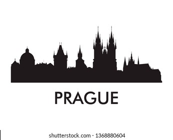 Prague skyline silhouette vector of famous places