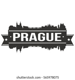 Prague Skyline Stamp Silhouette. Reflection Landscape City Design. Vector Cityscape Icon.  