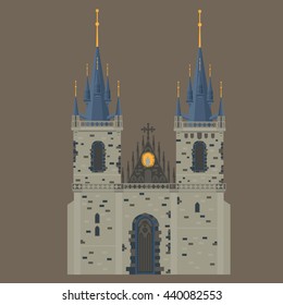 Prague town, Czech Republic. Church of Mother of God before Tyn, Old Town Square in European city. Famous, tourists travel, popular routs.