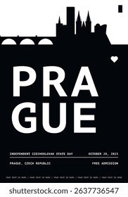 Prague typography minimalist vector poster for national event, public holiday, independence day, summer festival layout. Brochure, leaflet, flyer, presentation image template for Czech Republic