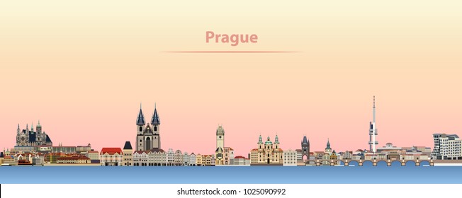 Prague vector city skyline at sunrise