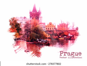 Prague vector illustration. Watercolor illustration