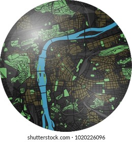 Prague vector map button with dark colors.