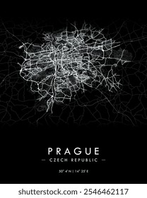 Mapa del Vector de Praga en tema oscuro. Mapa detallado de Praga en República Checa. La mejor Ilustración vectorial gratis. Mapa de la calle decorativa turística.