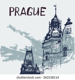 Prague vector sketch.Hand drawn illustration. European old town.