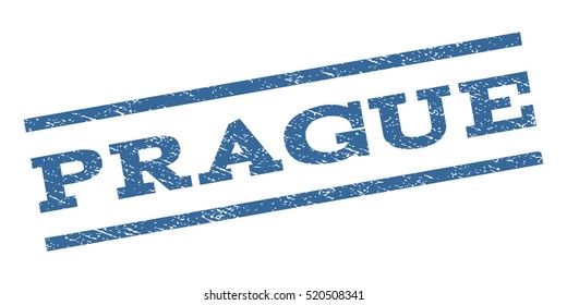 Prague watermark stamp. Text caption between parallel lines with grunge design style. Rubber seal stamp with unclean texture. Vector cobalt blue color ink imprint on a white background.