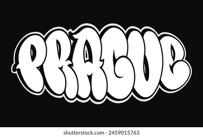 Prague word trippy psychedelic graffiti style letters.Vector hand drawn doodle cartoon logo Prague illustration. Funny cool trippy letters, fashion, graffiti style print for t-shirt, poster 