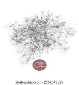 Prague,Czechia,Streets Roads Map with location pin, illustration vector element image 