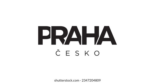 Praha in the Czech emblem for print and web. Design features geometric style, vector illustration with bold typography in modern font. Graphic slogan lettering isolated on white background.