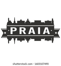 Praia Cape Green Skyline. Banner Vector Design Silhouette Art. Cityscape Travel Monuments.