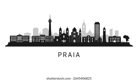 Praia Cape Verde Skyline Black Silhouette.