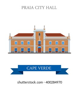 Praia City Hall in Cape Verde. Flat cartoon style historic sight showplace attraction web site vector illustration. World countries cities vacation travel sightseeing Africa collection.