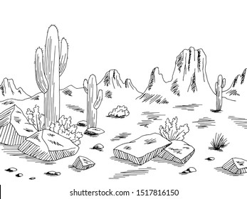 Prairie graphic black white desert landscape sketch illustration vector