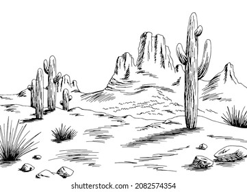 Prairie graphic black white desert landscape sketch illustration vector 