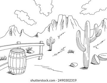 Prairie graphic black white desert landscape sketch illustration vector 