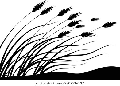 Prairie Grass Moving in Wind, Wind Swept Prairie Field silhouette vector
