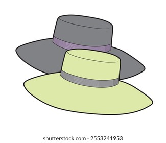 Prairie hats or cordobes hats flat sketch vector mockup template.