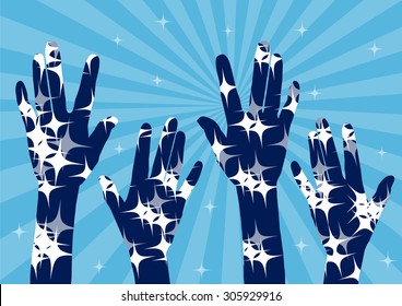Praise Hand.Praise hands with stars- Vector illustration