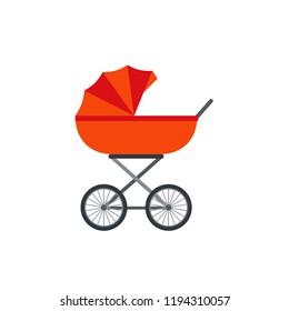 Pram, baby carriage. Vector. Stroller icon isolated on white background in flat design. Cartoon illustration.  