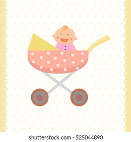 Pram with a baby. Flat design.
