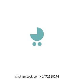 Pram, baby stroller, baby carriage. Simple blue icon isolated on white. Vector illustration. 