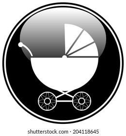 Pram button on white background. Vector illustration.