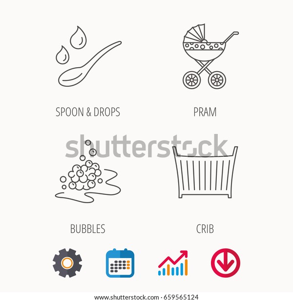 Pram Carriage Spoon Drops Icons Bubbles Stock Vector Royalty Free