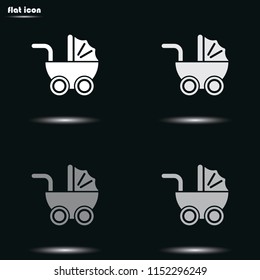 Pram flat grayscale vector icon.