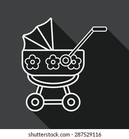 Pram flat icon with long shadow, line icon