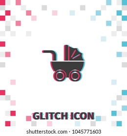 Pram  glitch effect vector icon.