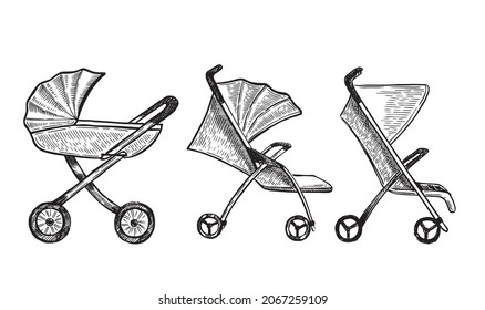Ilustración vectorial dibujada a mano de Pram.