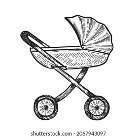 Pram hand drawn vector illustration.