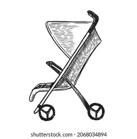 Ilustración vectorial dibujada a mano de Pram.
