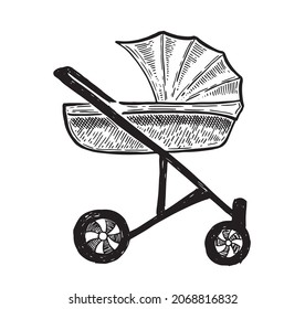 Pram hand drawn vector illustration.