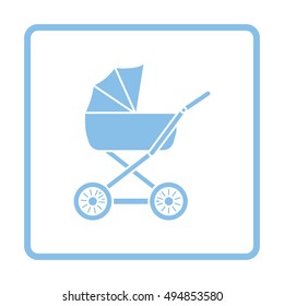 Pram ico. Blue frame design. Vector illustration.
