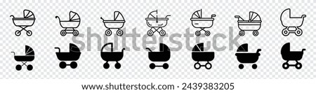 pram icon, Baby carriage line and glyph icons, child and toy, Stroller, carriage vector icons on white background. Baby pram icons, Baby stroller or pram line vector icon. Buggy carriage